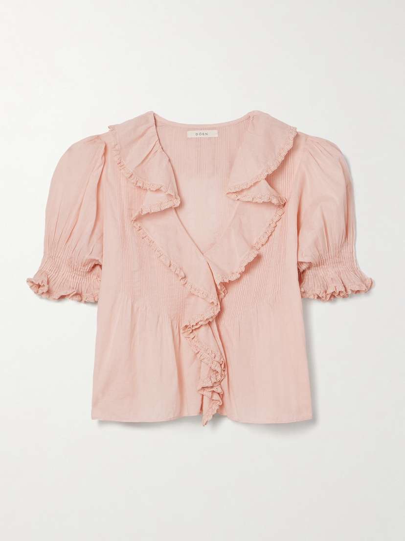 DÔEN Henri Lace-trimmed Ruffled Pintucked Organic Cotton-voile Blouse