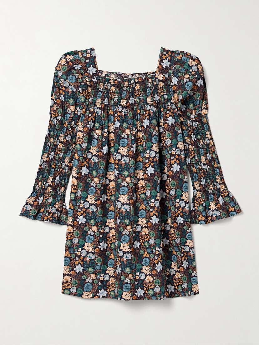 DÔEN Sabia Shirred Floral-print Organic Cotton-poplin Mini Dress