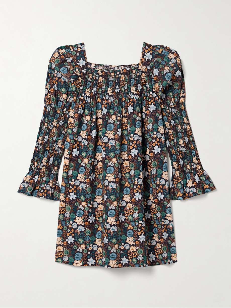 sabia shirred floral-print organic cotton-poplin mini dress