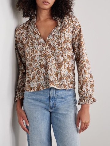 Dôen Juna tie-neck floral-print organic cotton-voile top