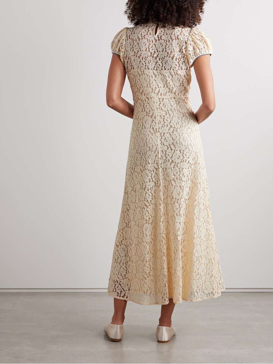katarina satin-trimmed corded lace midi dress