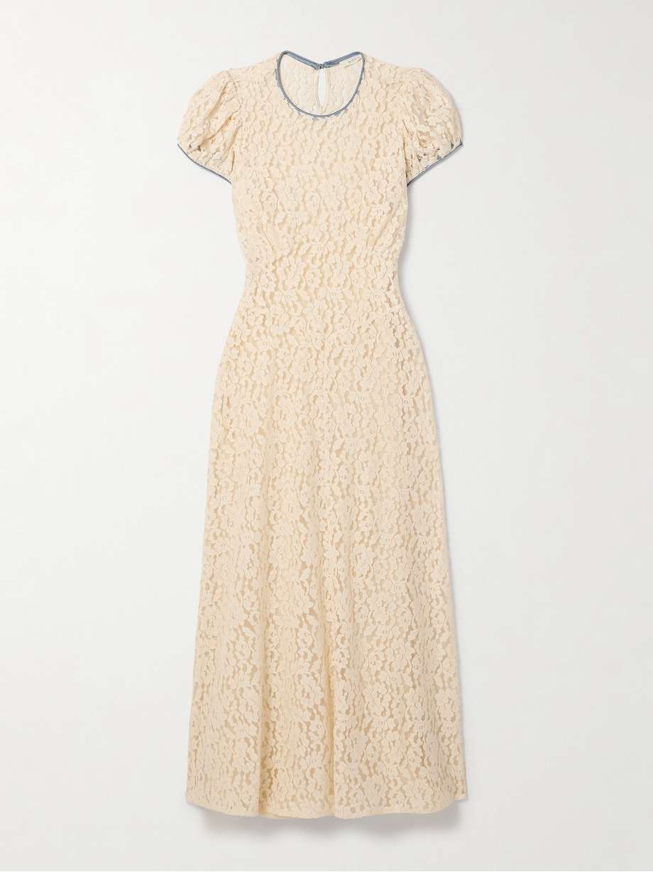 katarina satin-trimmed corded lace midi dress