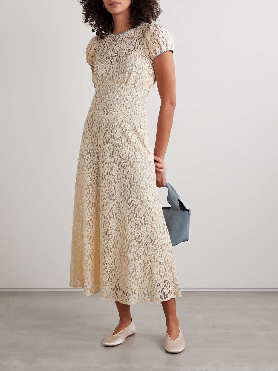 katarina satin-trimmed corded lace midi dress