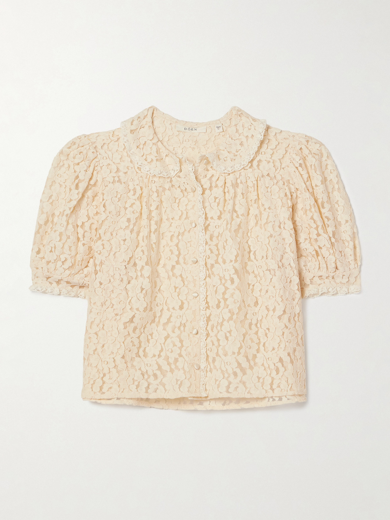 Doen Lenore Crochet-trimmed Corded Lace Top In Neutrals