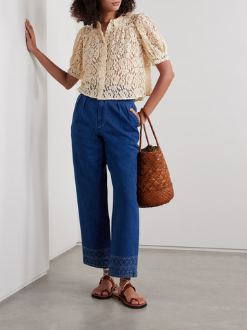 Dôen Lenore crochet-trimmed corded lace top