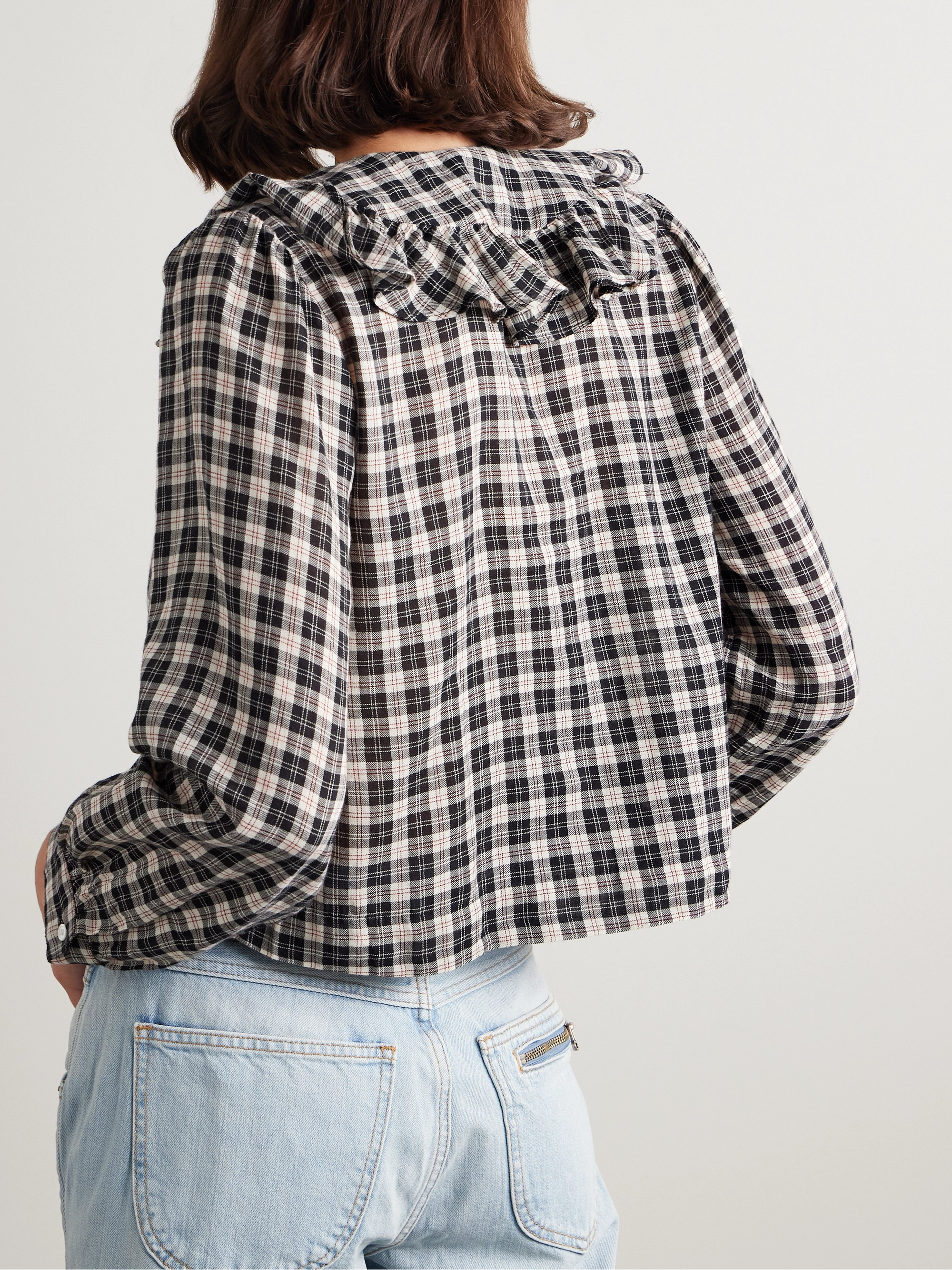 Dôen Joelle ruffled checked organic cotton top thumbnail