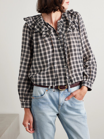 Dôen Joelle ruffled checked organic cotton top