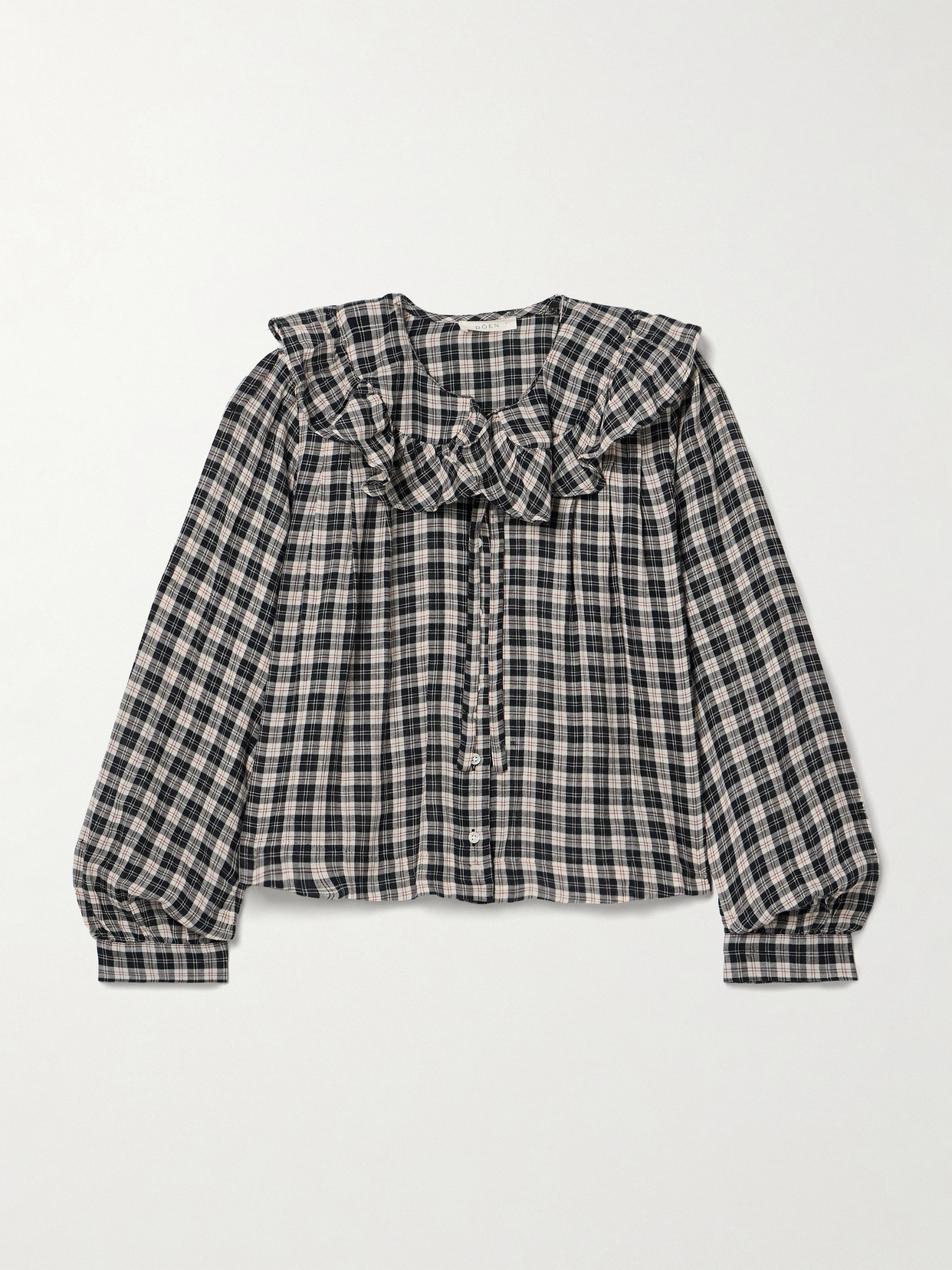 Doen Joelle Ruffled Checked Organic Cotton Top In Black