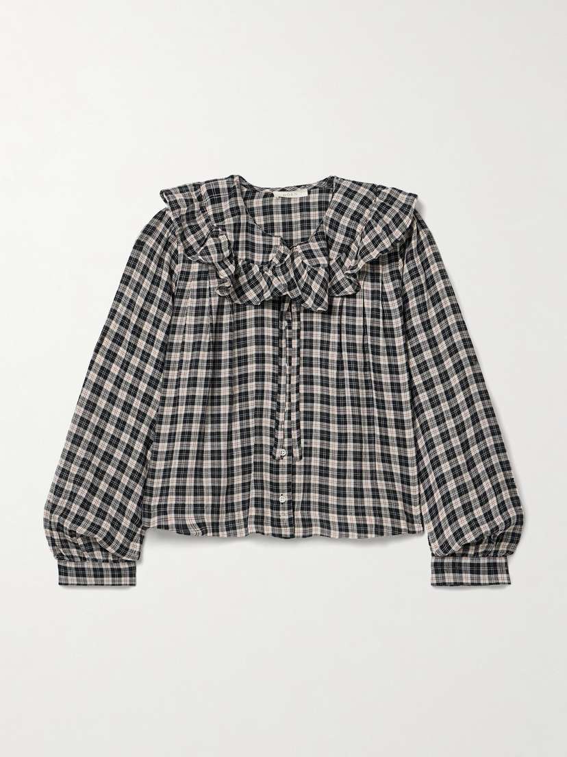 DÔEN Joelle Ruffled Checked Organic Cotton Top
