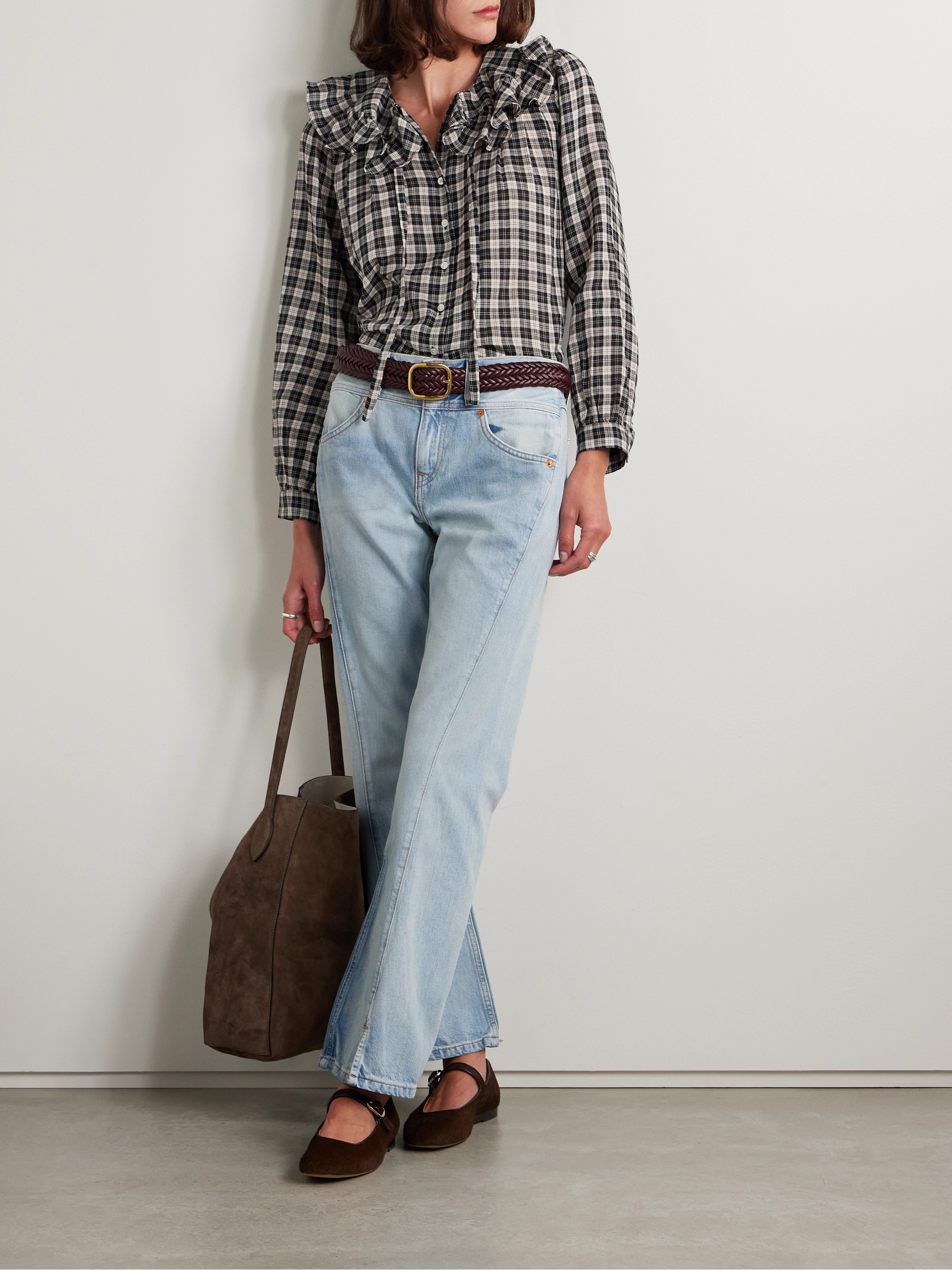 Dôen Joelle ruffled checked organic cotton top thumbnail