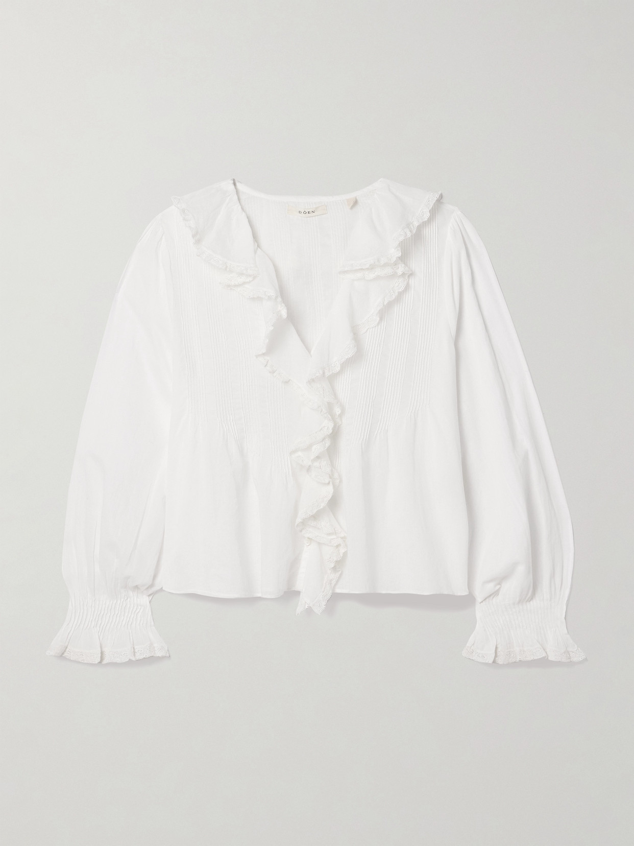 Doen Hardy Lace-trimmed Ruffled Pintucked Organic Cotton-voile Blouse In White