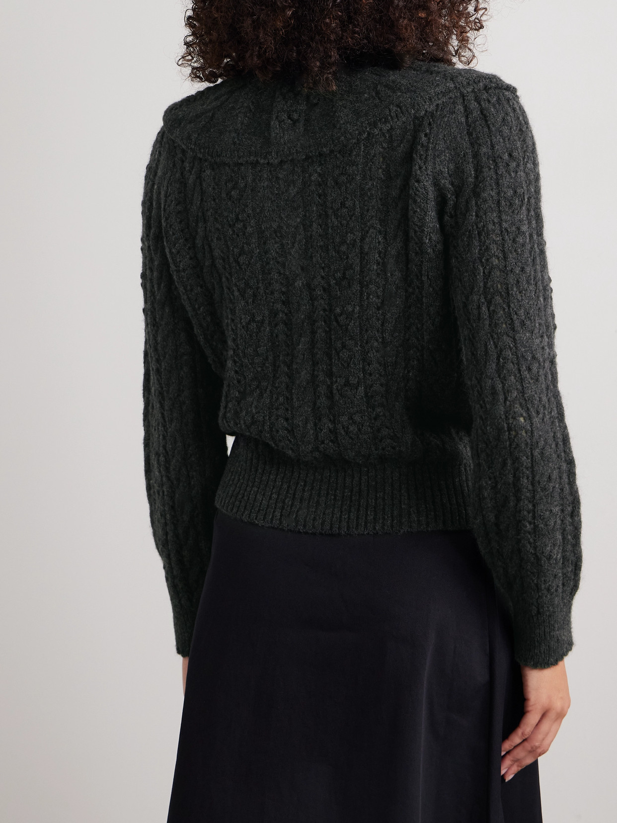 Shop Doen Nerina Cable And Pointelle-knit Alpaca-blend Cardigan In Black