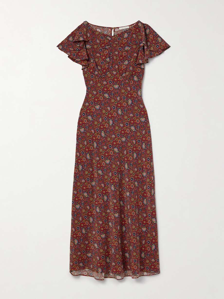 beatriz ruffled printed silk crepe de chine midi dress