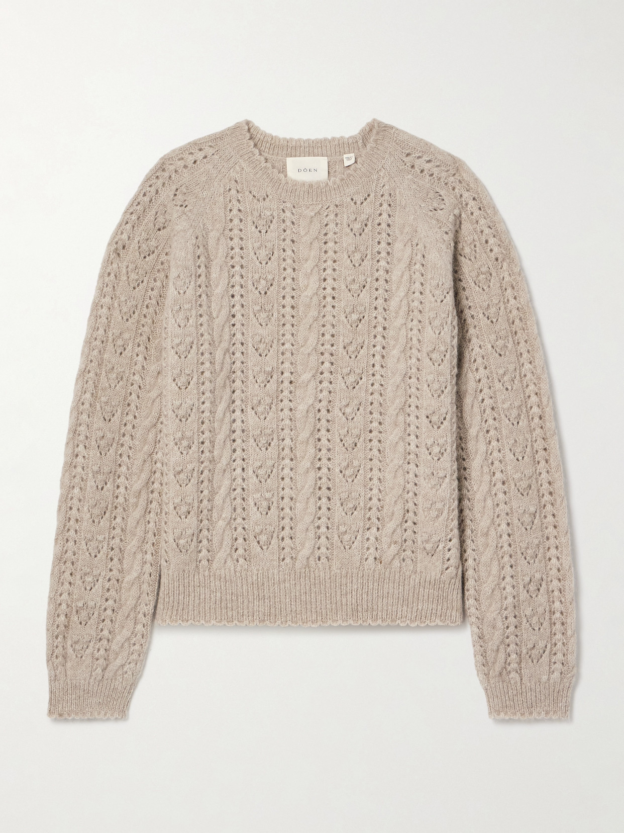 Doen Langley Cable And Pointelle-knit Alpaca-blend Sweater In Brown