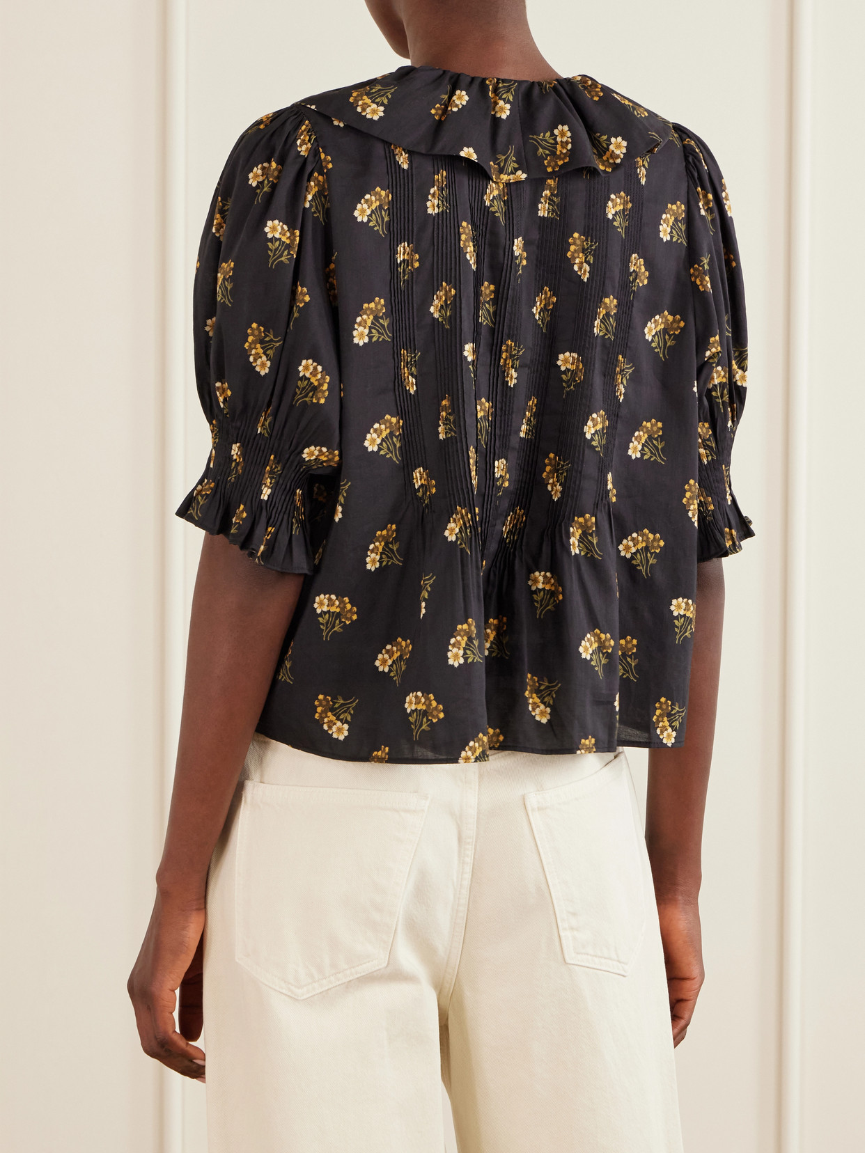 Dôen - Henri Ruffled Pintucked Floral-Print Organic Cotton-Blend Voile Top