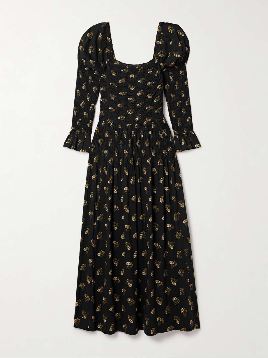 wilmina shirred floral-print cotton-blend maxi dress