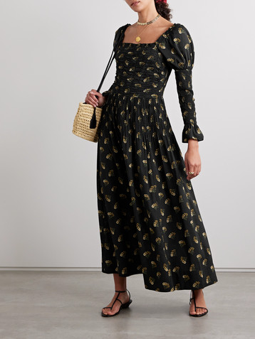 Dôen Wilmina shirred floral-print cotton-blend maxi dress