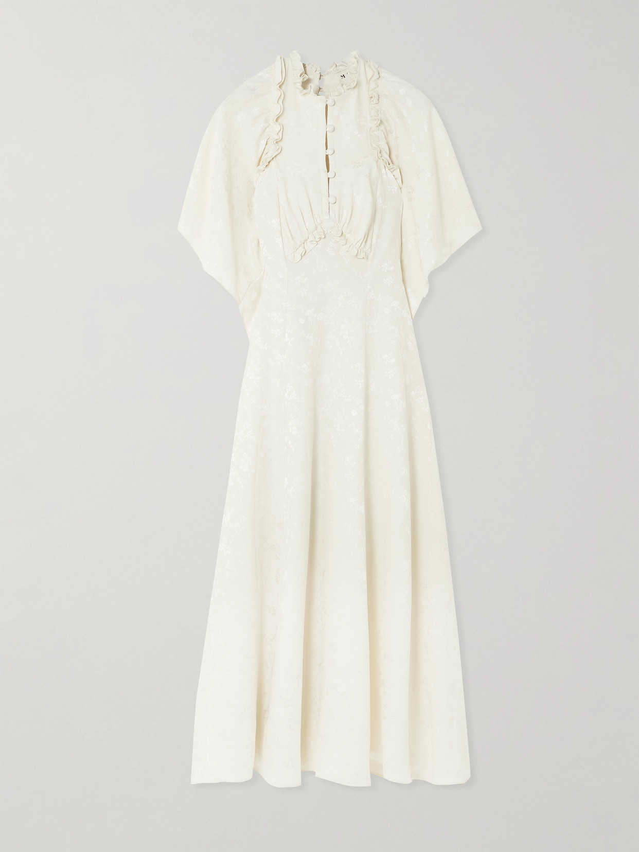 Maison Mayle Corazon Open-back Ruffled Silk-jacquard Midi Dress In Ivory