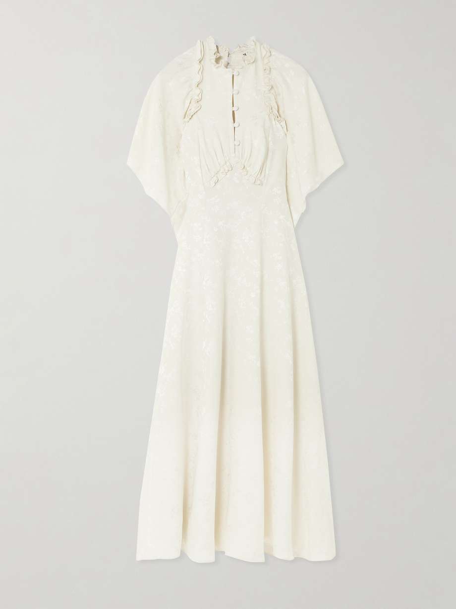 corazon open-back ruffled silk-jacquard midi dress