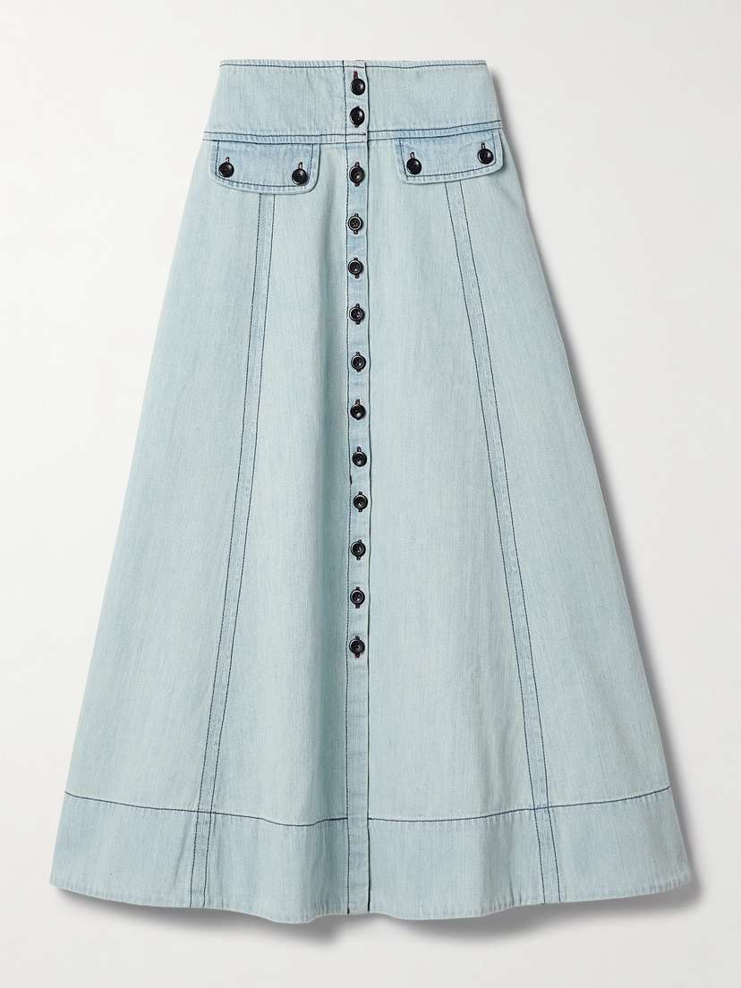 MAISON MAYLE Carlyne Paneled Denim Midi Skirt