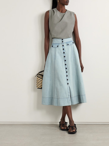 MAISON MAYLE Carlyne paneled denim midi skirt