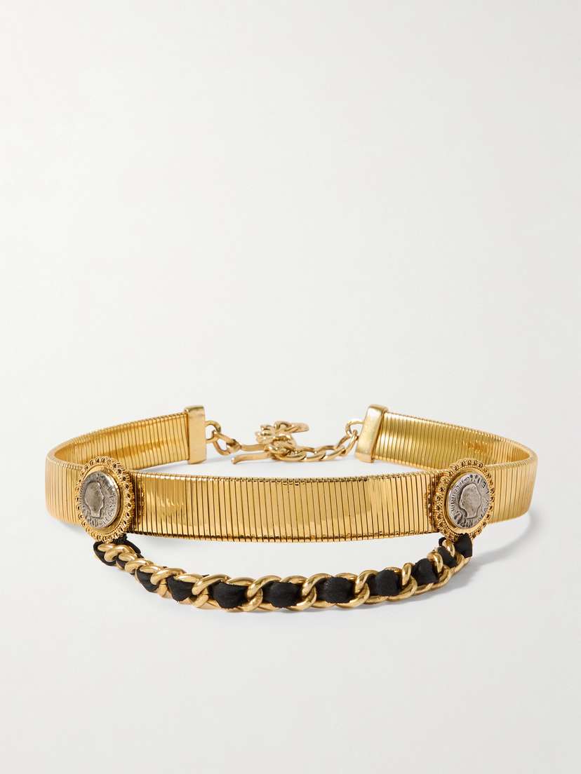 MAISON MAYLE Coronation Leather-trimmed Gold-plated Belt