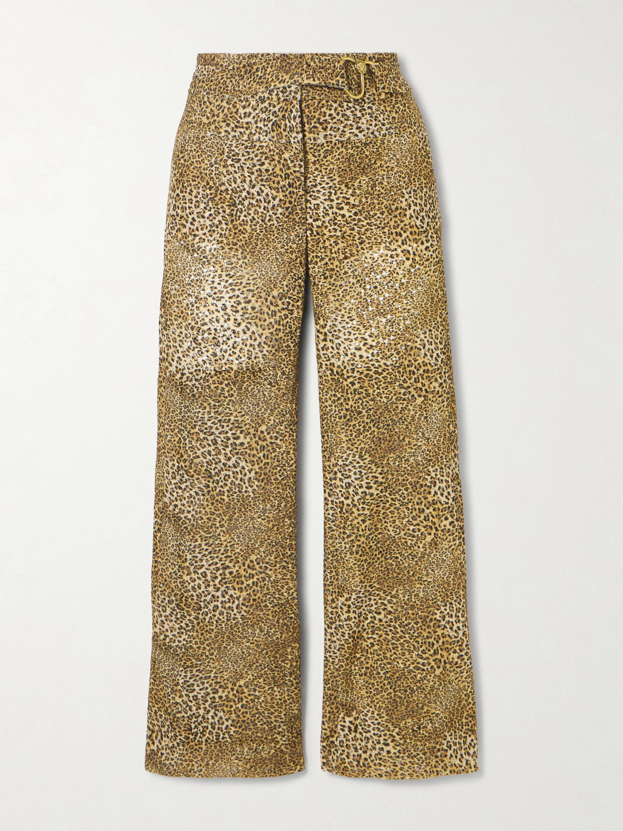 Maison Mayle Chappy Cropped Belted Leopard-print Woven Flared Pants In Animal Print