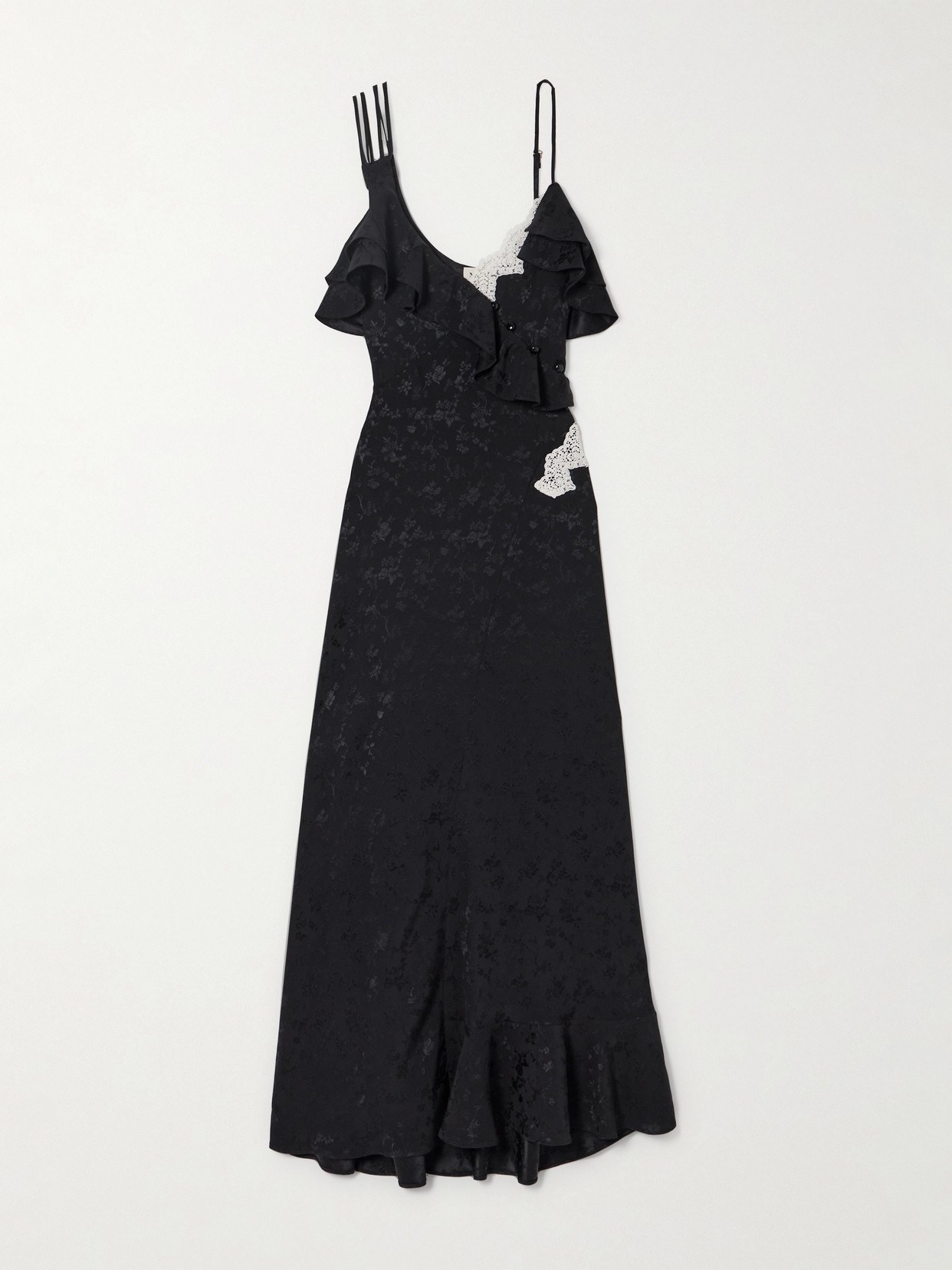 MAISON MAYLE - Izadora Ruffled Guipure Lace-trimmed Silk-jacquard Maxi Dress - Black