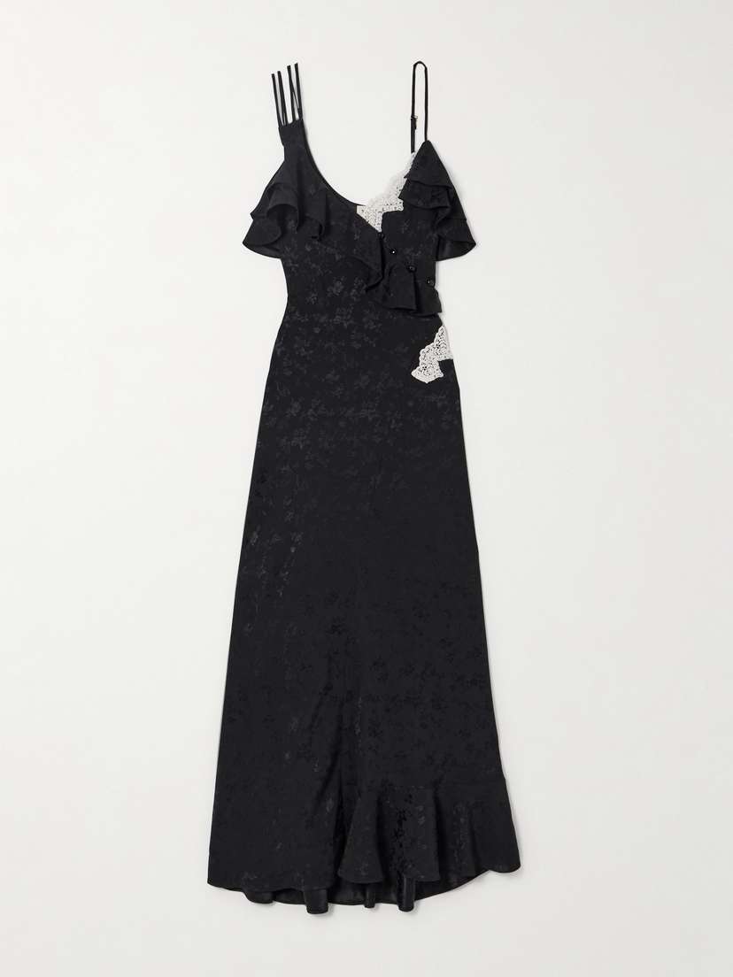 MAISON MAYLE Izadora Ruffled Guipure Lace-trimmed Silk-jacquard Maxi Dress