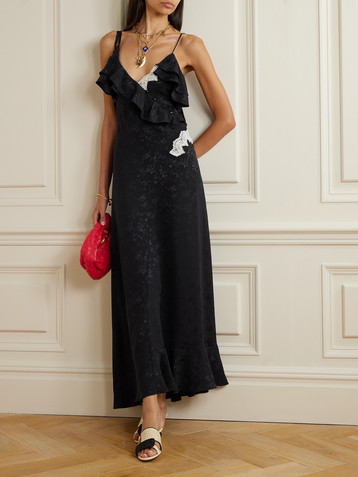 MAISON MAYLE Izadora ruffled guipure lace-trimmed silk-jacquard maxi dress