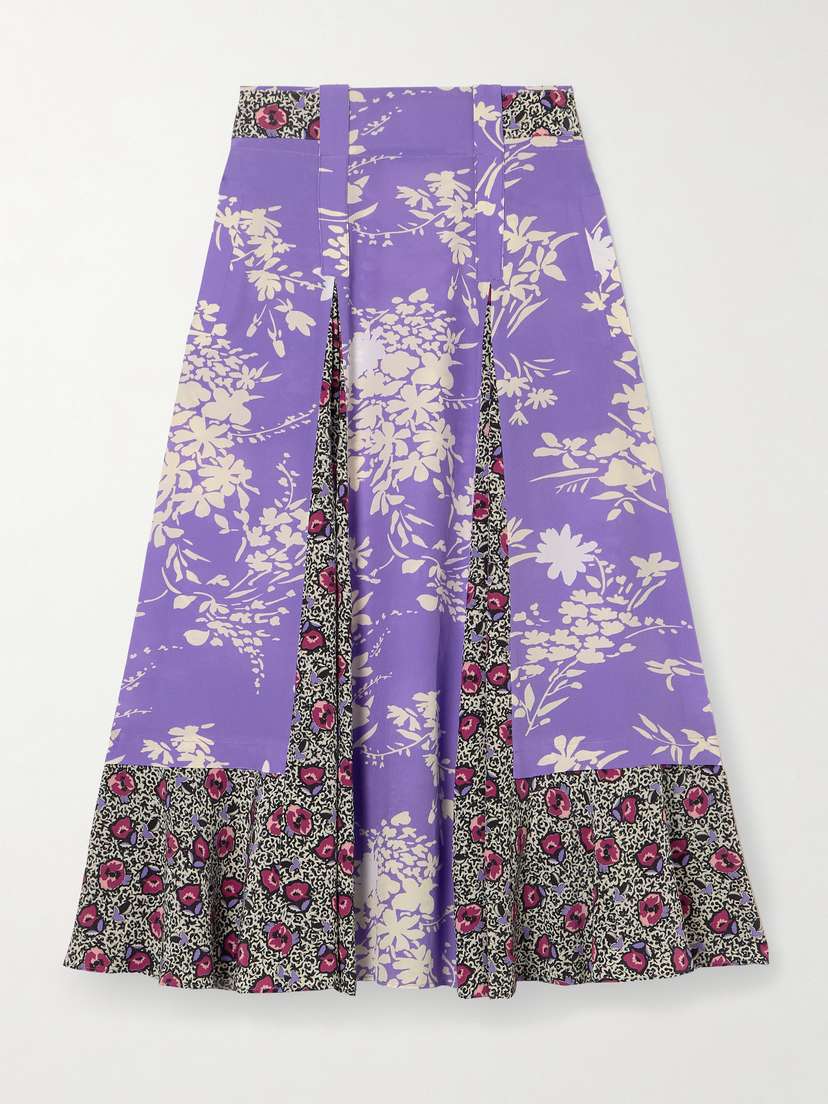 MAISON MAYLE Atalante Pleated Floral-print Silk Crepe De Chine Midi Skirt