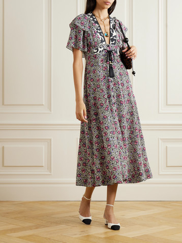 MAISON MAYLE Flora Mar tasseled floral-print silk crepe de chine midi dress