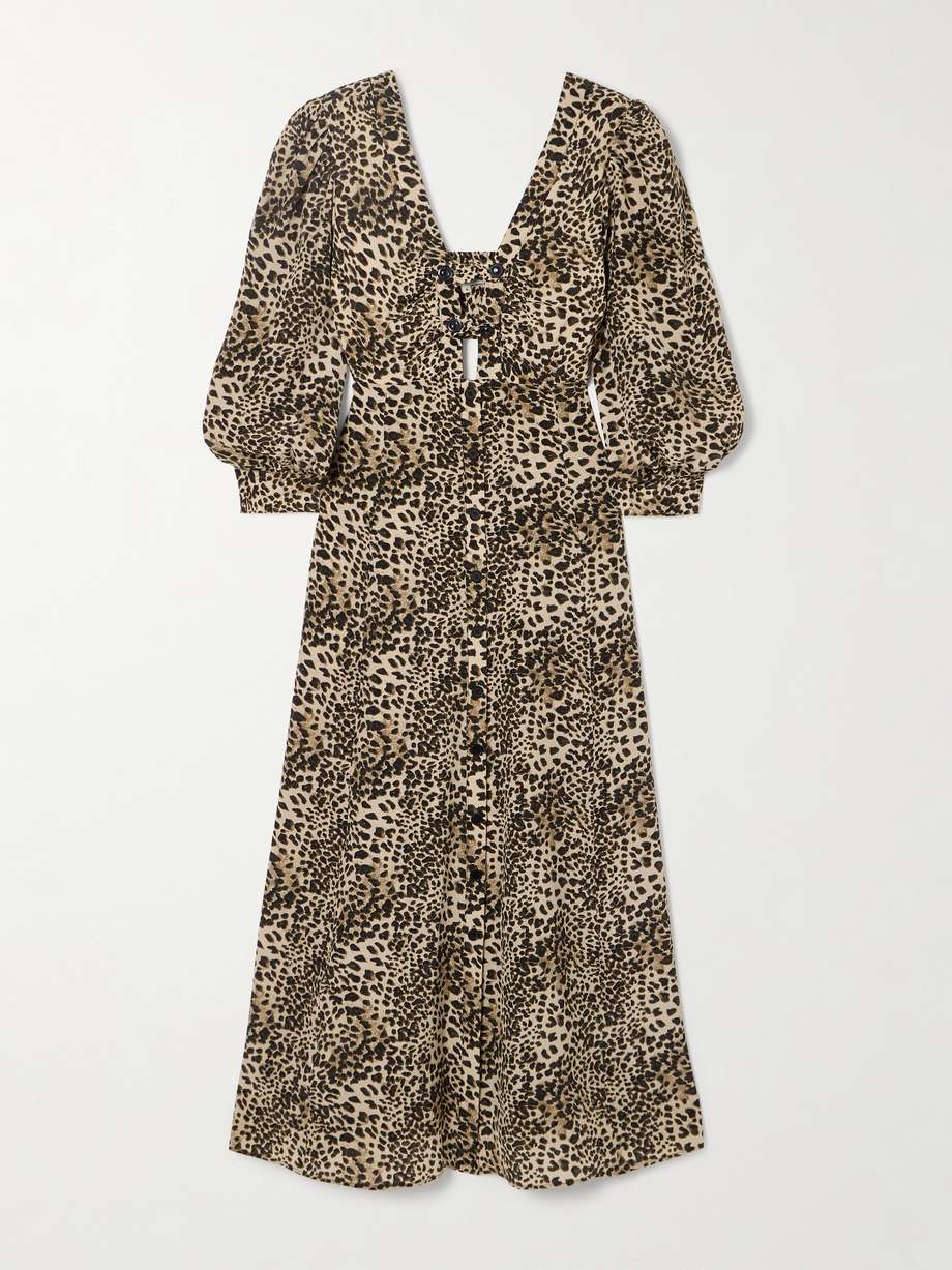 buenadea leopard-print silk crepe de chine midi dress