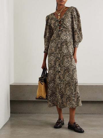 MAISON MAYLE Buenadea leopard-print silk crepe de chine midi dress