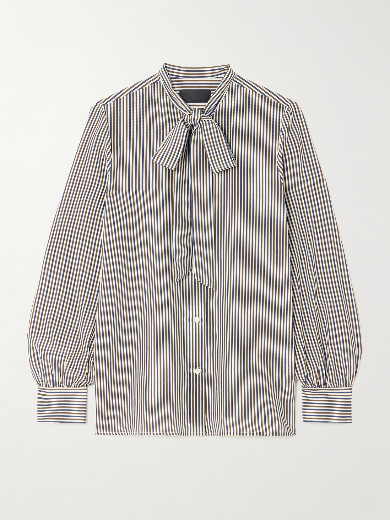 Nili Lotan Carina Pussy-bow Striped Silk Blouse In Blue