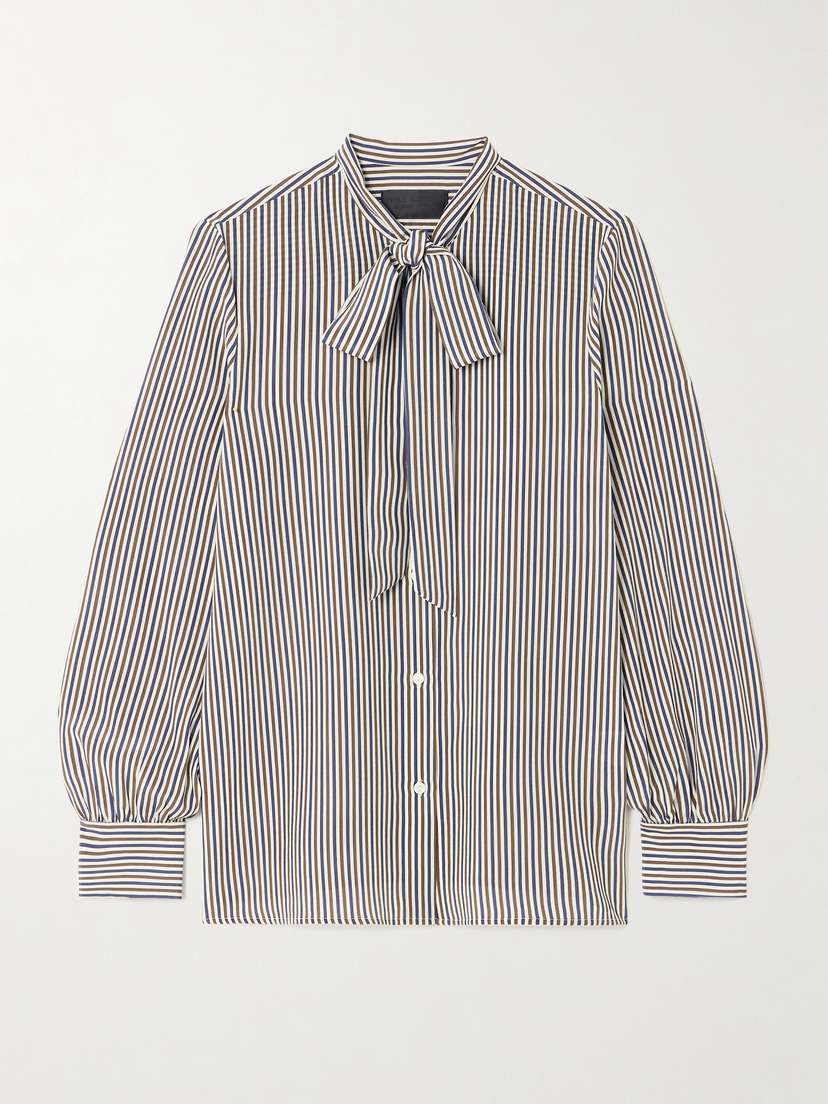 Nili Lotan Carina Pussy-bow Striped Silk Blouse