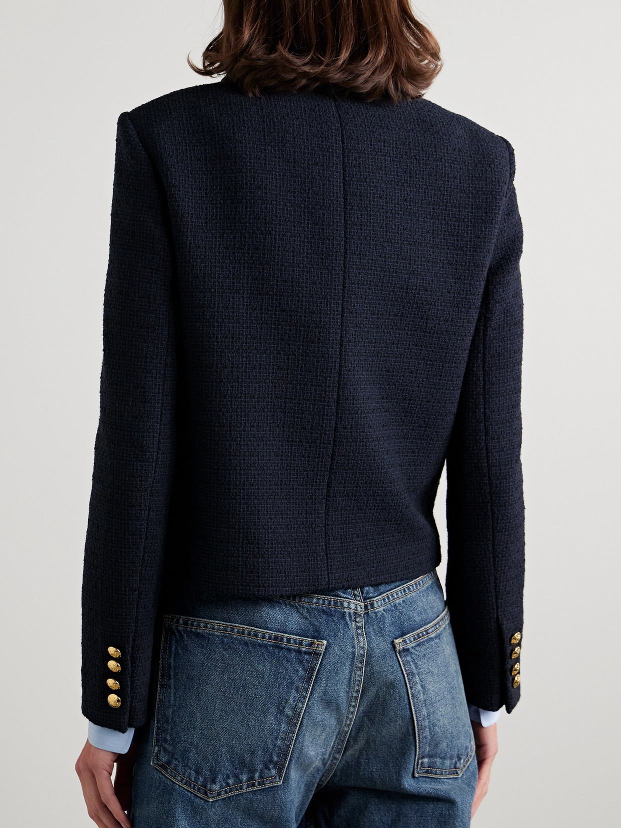 Shop Nili Lotan Paola Cotton-blend Tweed Jacket In Blue