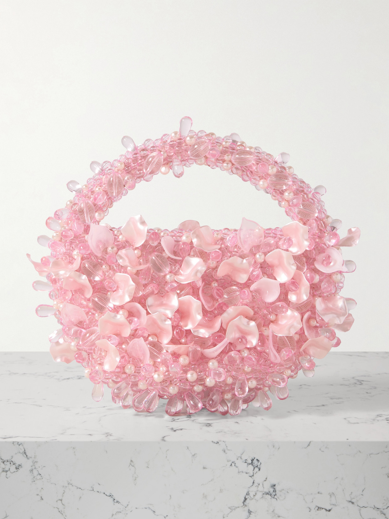 Clio Peppiatt - Petal Embellished Satin Tote - Pink