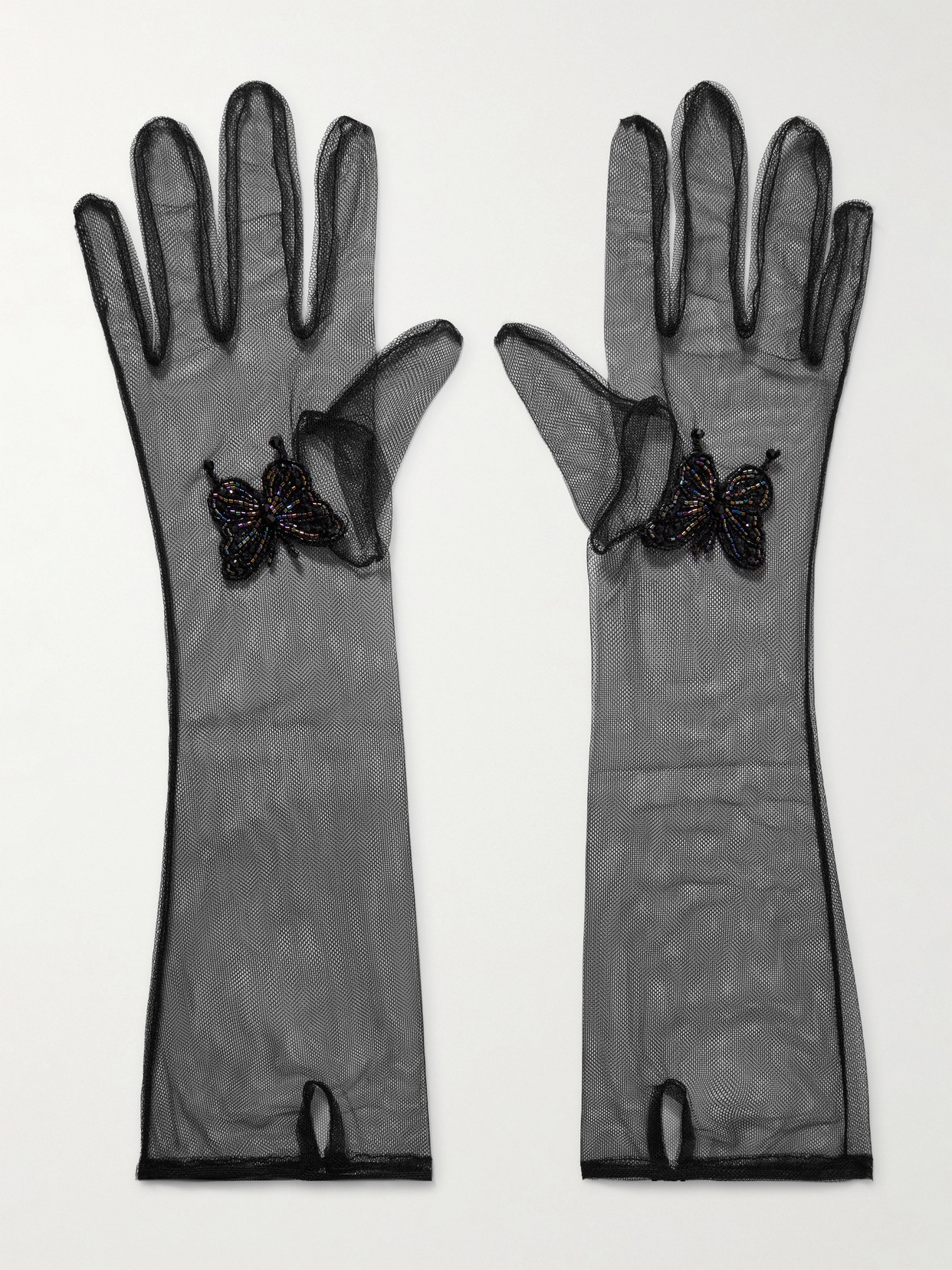 Clio Peppiatt - Iris Embellished Tulle Gloves - Black