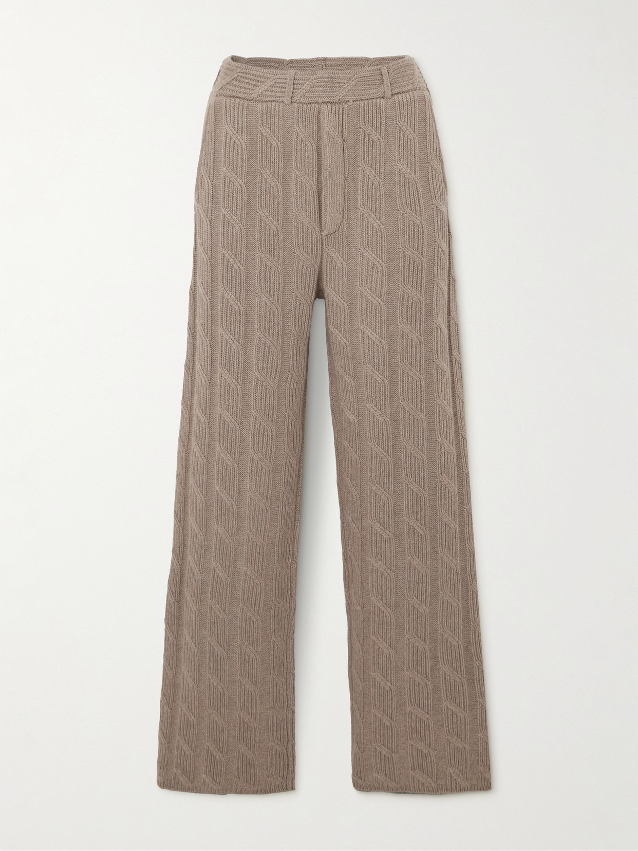Lisa Yang Ebba Cable-knit Cashmere Wide-leg Pants In Brown