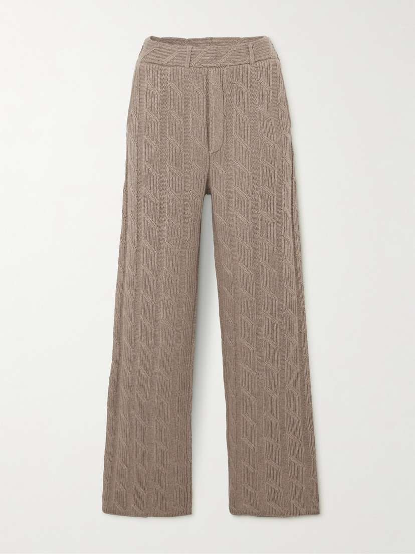 Lisa Yang Ebba Cable-knit Cashmere Wide-leg Pants