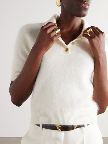 LISA YANG Carolyn brushed-organic cashmere polo shirt