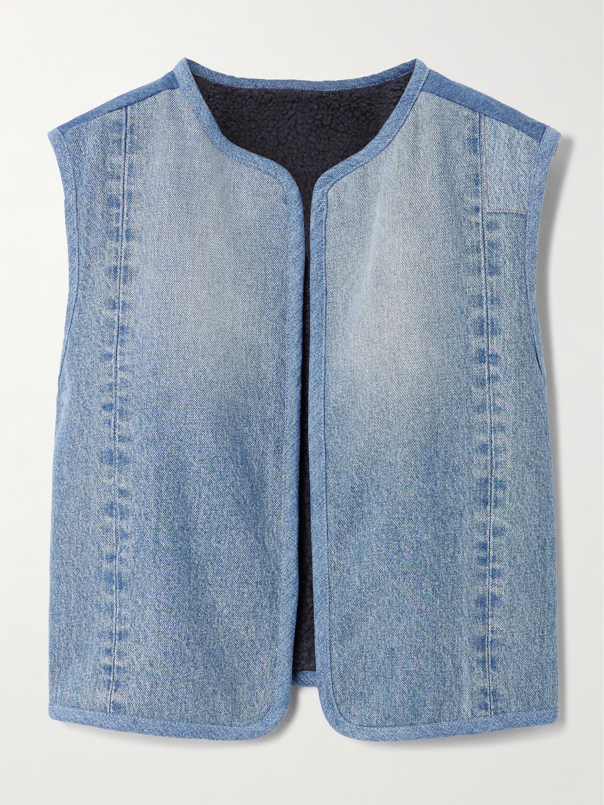 B Sides Reversible Denim And Faux Shearling Vest In Black