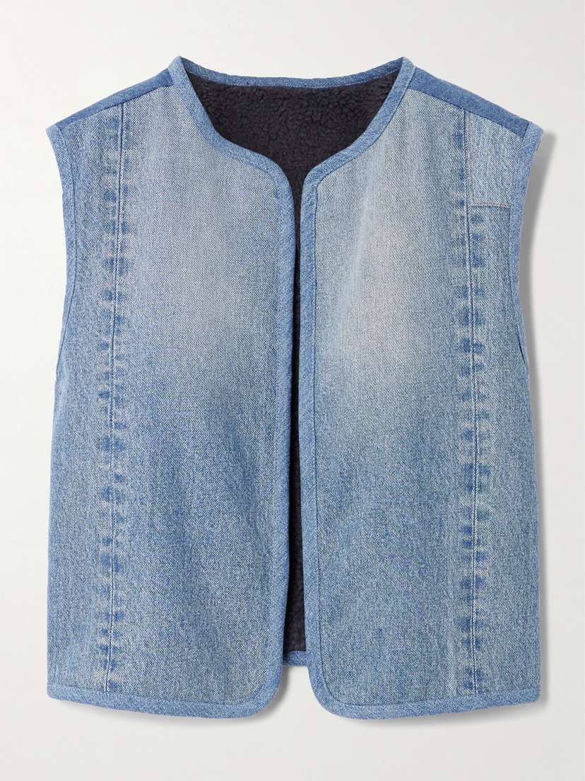 B SIDES Reversible Denim And Faux Shearling Vest