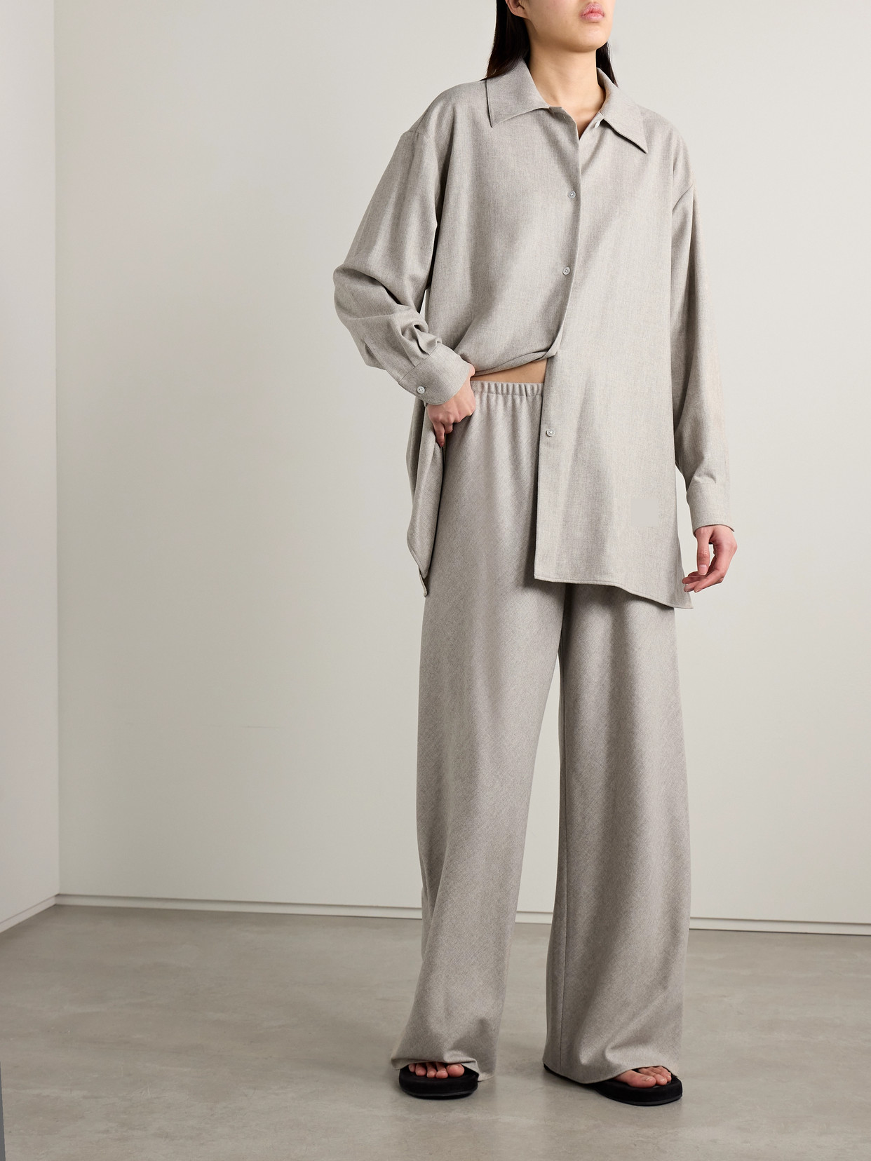THE ROW GALA WOOL AND CASHMERE-BLEND FLANNEL WIDE-LEG PANTS