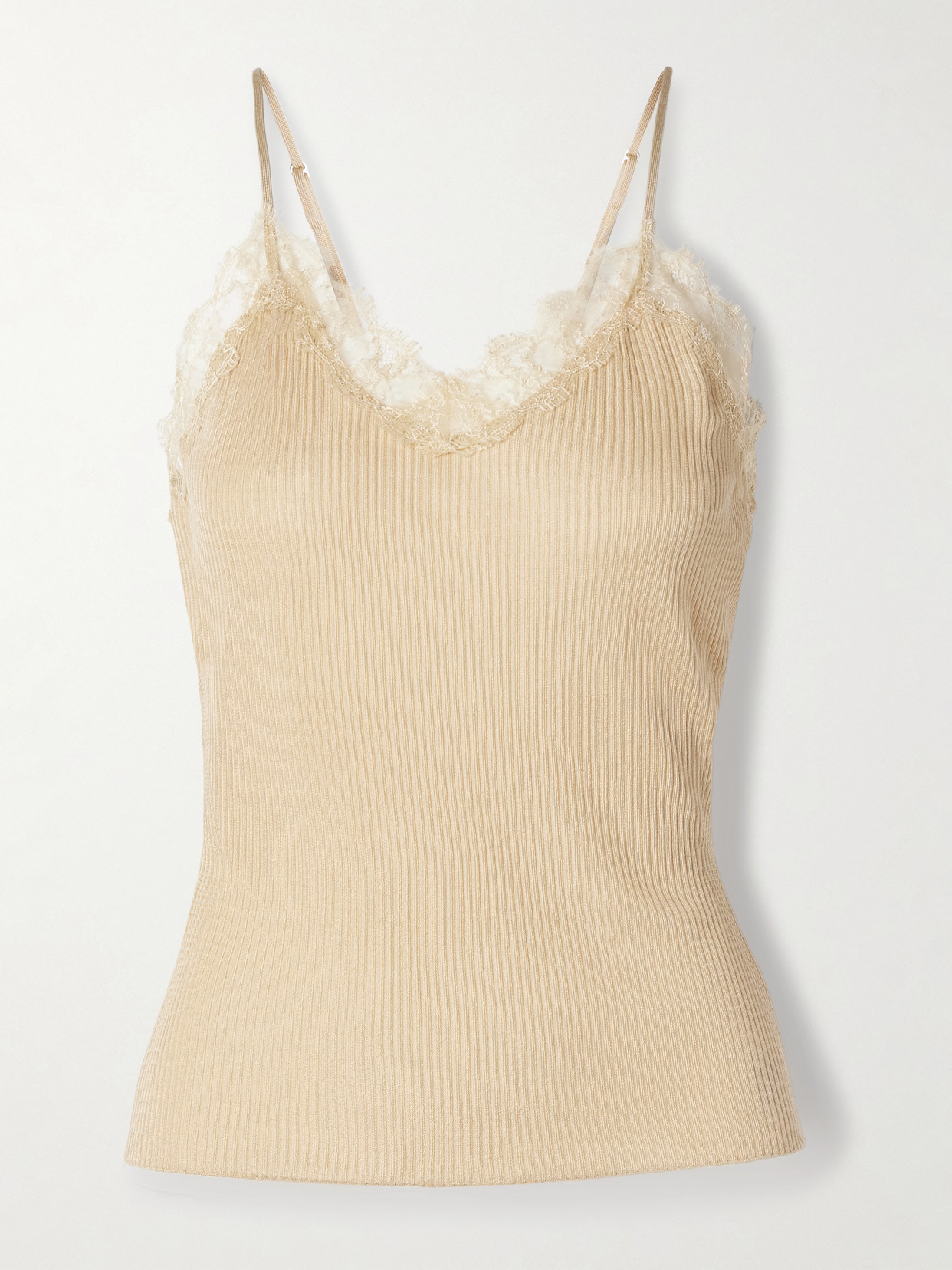 The Row Ikee Lace-trimmed Ribbed Silk-blend Tank In Neutrals