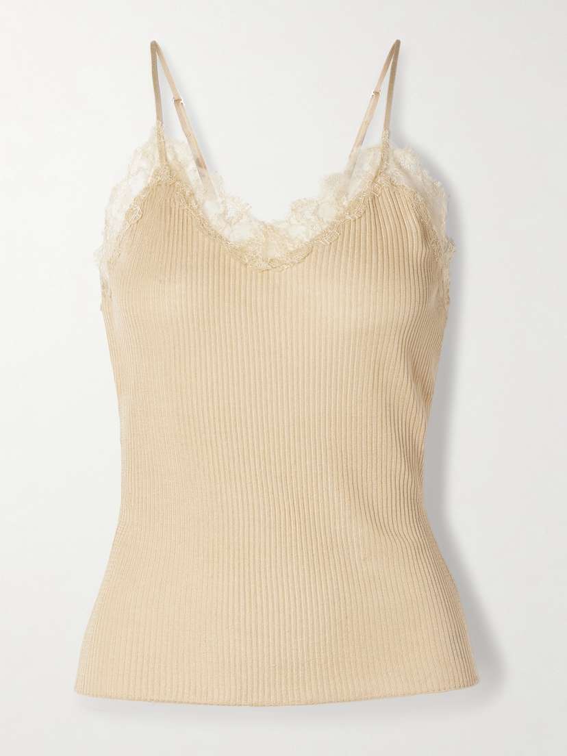 The Row Ikee Lace-trimmed Ribbed Silk-blend Tank