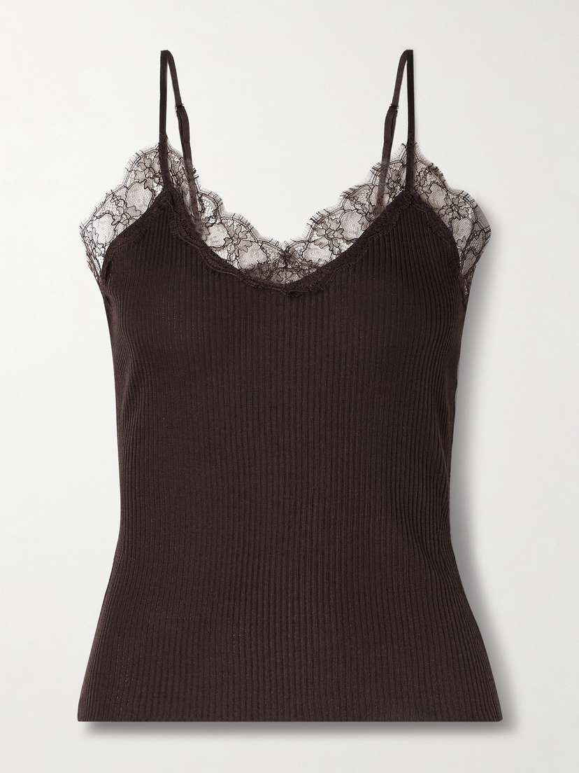 The Row Ikee Lace-trimmed Ribbed Silk-blend Tank