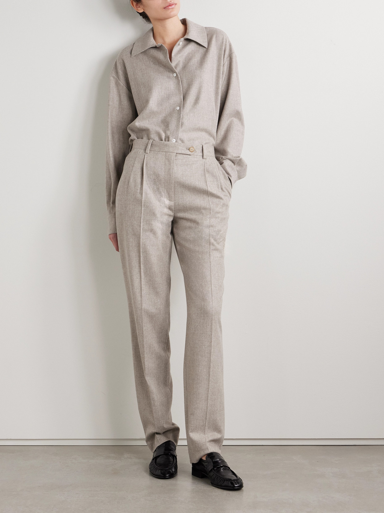 The Row Norbert Brushed Wool And Cashmere-blend Straight-leg Pants In Cream