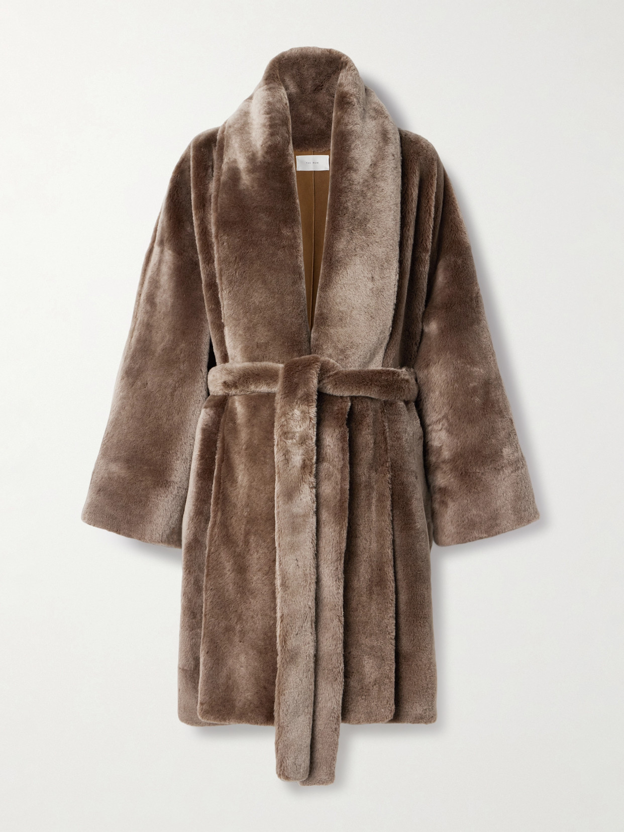 The Row Lucja Oversized Belted Shearling Coat In Brown